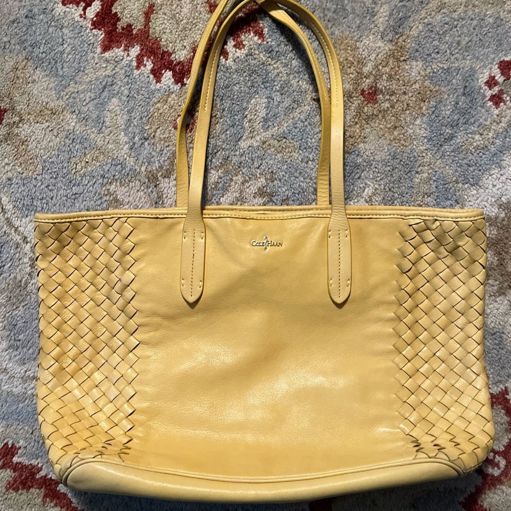 Cole Haan “Victoria” Woven Leather Golden Yellow Large Tote